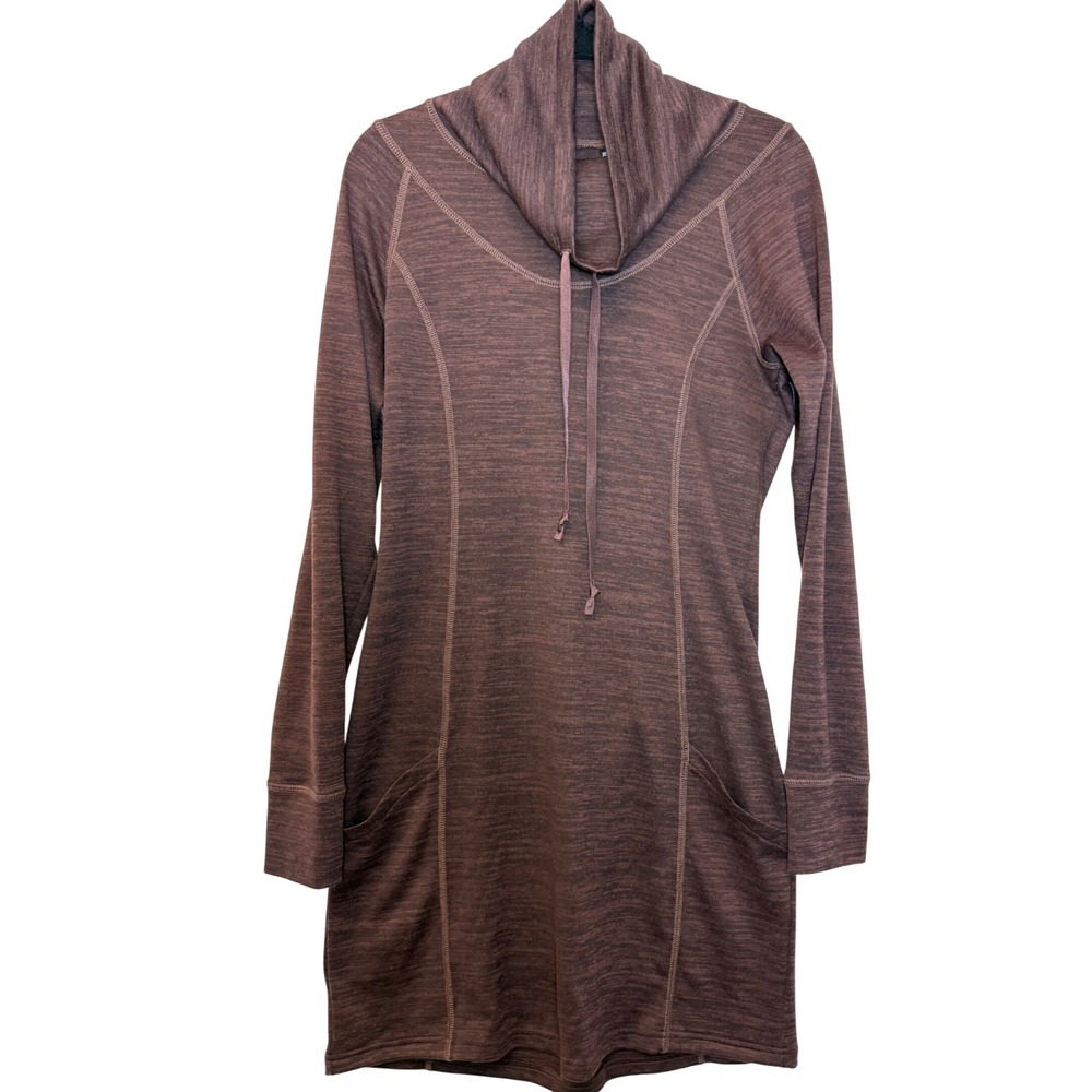 Kuhl Women's Long Sleeve Cowl Neck Tunic Dress Chocolate Brown Pockets Small